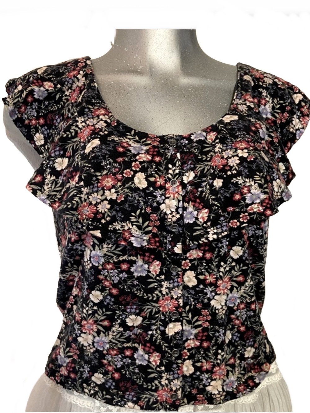 American Eagle Floral Off Shoulder Blouse Boho Feminine Ruffle Coquette Medium